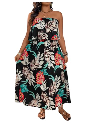 Verdusa Women's Plus Size Tropical Strapless Tube Dress Ruffle Layered