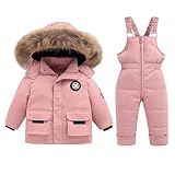 Baby Schneeanzug 2 Teiler Skianzug Mit Kapuze Winddicht Daunenjacke Mantel mit Schnee Lätzchen Hose...