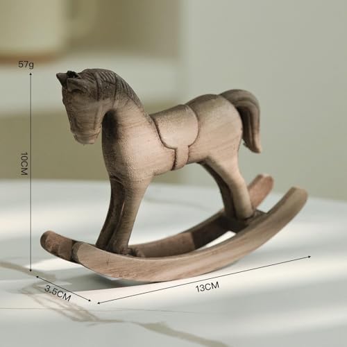 Sculpture de cheval à bascule en bois objet de collection beige gris - 3