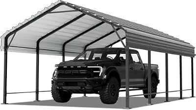 12'x20'x9' Metal Carport, Heavy Duty Metal Canopy with Galvanized Steel Roof and Frame, Bass Boat, Trucks, Car and Tractors, 12 * 20 FT(1 pcs)