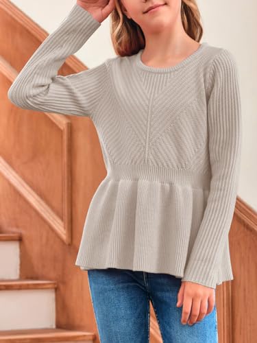 rrhss Girls Pullover Sweaters Kids Fashion Crewneck Ruffle Peplum Hem Jumper Clothes 5-14 Years4