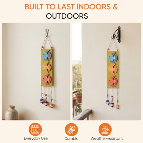 Image of Aakriti Art Creations Fishy Hues Windchime Multicolor | Handmade Modern Art Wooden & Metal Wind Chime | Matte Decorative Wind Chimes for Balcony, Garden, Living Room & Gifting