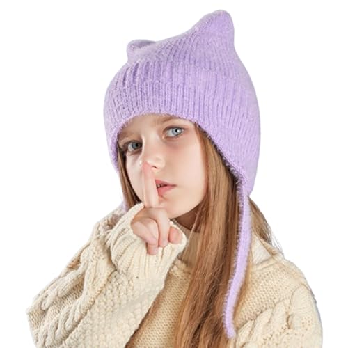 Baby Wintermütze mit Ohren 4-10Y Kinder Strickmütze Ohrenklappen Mütze mit Schnur Mädchen Jungen Warme Beanie Herbst Wintermütze Schädelkappe mit Ohrenschützer für Radfahren Ski Outdoor-Aktivitäten