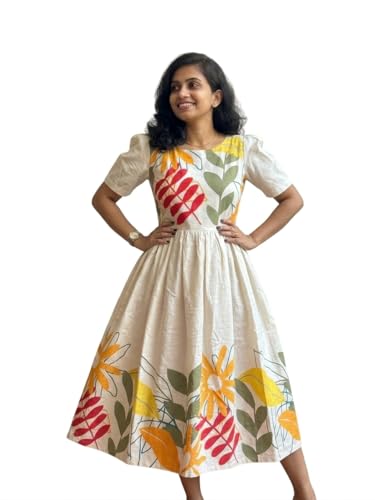 Image of ROYALICA Women's Pure Cotton Maxi Midi Dress Western Dress for Women Elegant Floral Printed Long Dresses | Soft & Breathable Fabric | Casual Trending Dress for Women