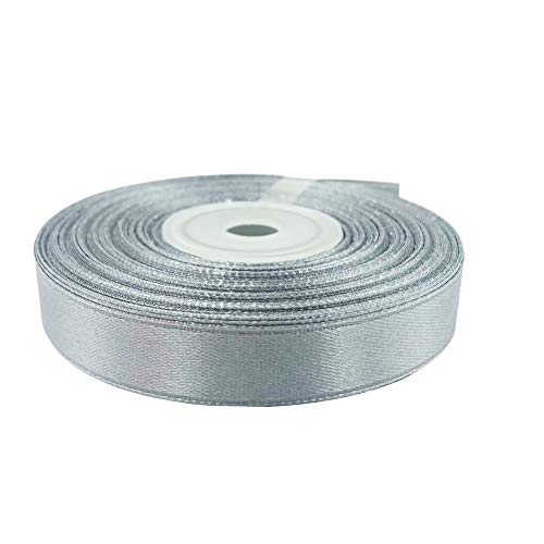 Image of Solid Color Double Faced Silver /Grey Satin Ribbon 1 /2 inch X 25 Yards, Ribbons Perfect for Crafts, Wedding Decor, Bow Making, Sewing, Gift Package Wrapping and More