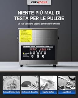 CREWORKS 3L Pulitore Ultrasuoni con 150W Riscaldatore e Timer 120W Vasca Ultrasuoni in Acciaio Inossidabile 304 con Modalità Degas e Delicata Lavatrice Ultrasuoni per Orologi Occhiali Ricambi Auto
