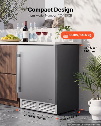 Image of VEVOR Outdoor Beverage Refrigerator, 24 Inch Undercounter Drink Fridge
