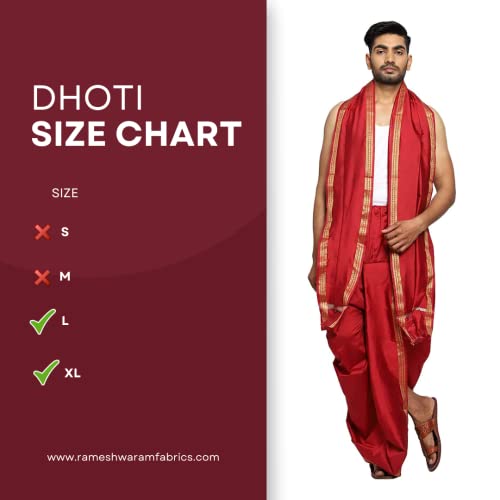 Image of Rameshwaram Fabrics Readymade Dhoti for Men, Velcro Style Stitched Mens Silk Dhoti Pant with Stole Set