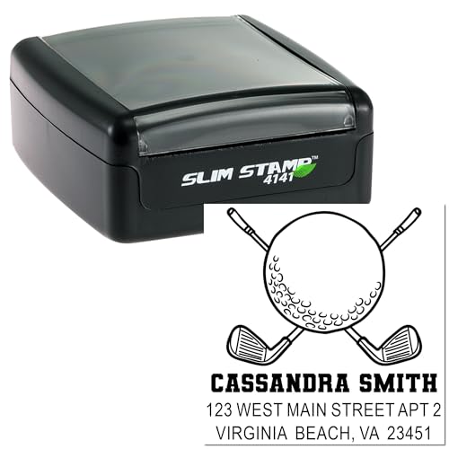 Image of Pocket Size Golf Enthusiast Slim Pre-Inked Mailing Stamp - Made to Order | Compact Mailing Stamp. Made to Order Golf Stamp. Choice of 5 ink colors. Refillable reservoir. Dense, sharp imprint.