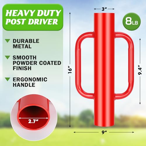 Image of Gtongoko 8LB T Post Driver with Handles, Fence Post Pounder, Red
