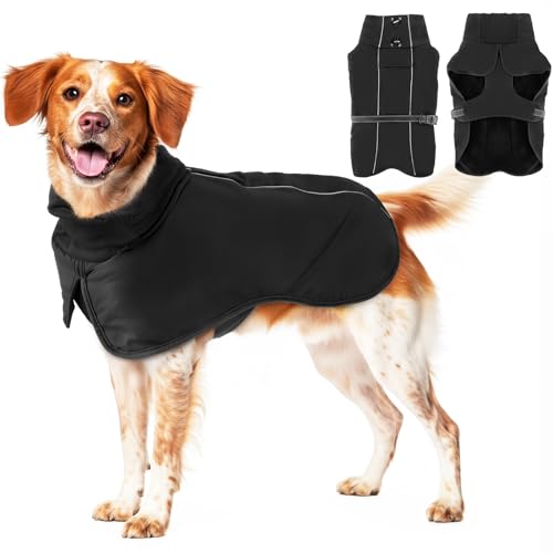 Warme Hundemäntel, wasserdichte Reflektierende Hundejacke, Winddichter Wintermantel mit Hohem Kragen Weichem Fleecefutter, Verstellbare Passform Hunde Hundemantel Für mittelgroße bis große Rassen