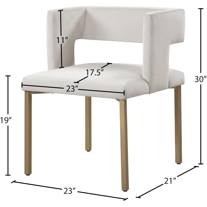 Meridian Furniture Caleb Collection Modern | Contemporary Upholstered Dining Chair with Unique Squared Back and Sturdy Iron Legs, Set of 2, 23" W x 21" D x 30" H, Cream Velvet, Gold