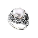 Adjustable Pearl Ring for Women Vintage Flower Ring Gift for Her Retro Wedding Engagement Ring White Pearl Rings for Women Promise Ring