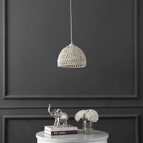 Image of JONATHAN Y 10.25 inch Cream Modern Bohemian Woven Rope LED Pendant Light Fixture, Adjustable Dome Ceiling Lamp for Kitchen Island, Rope Shade, Coastal Farmhouse Decor (JYL6513C)