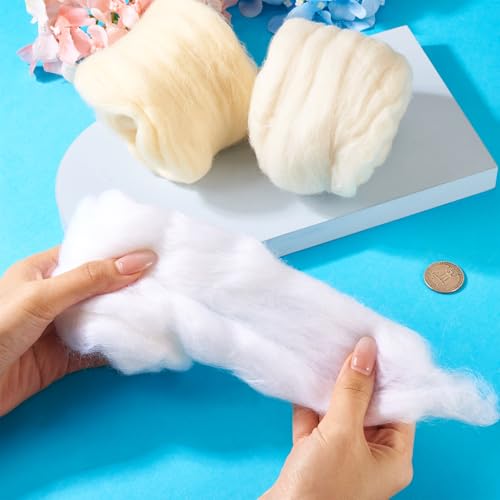 Image of Magibeasd 2.12 oz Wool Roving for Needle Soft Chunky Felting Nature Wool Yarn Kit for Beginners Felted Handmade Crafts DIY Materials Hand Spinning Supplies Beige White