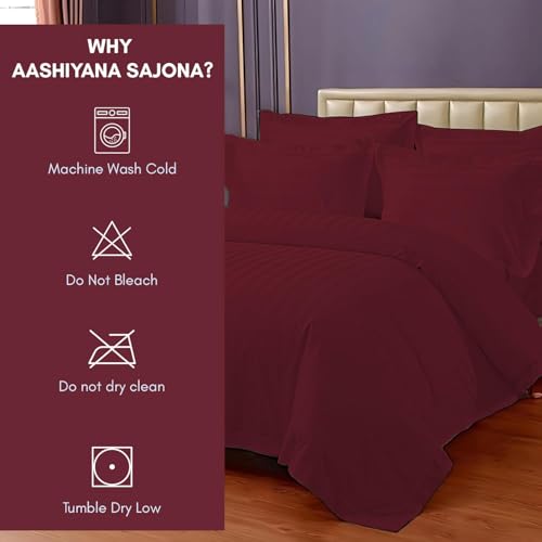 Image of Satan Stripped 1 Double bedsheet 90 * 100 with 2 Pillow Cover 17 * 27,Breathable Wrinklefree hot mehrron Colour luxrious Bedding Set
