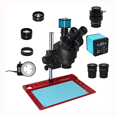顕微鏡キット 3.5X-90X 三眼鏡産業 Microscopio ズーム拡大回路検査 実体顕微鏡 56 LED ライト付き C マウント レンズ 顕微鏡レンズアダプター(VGA CTV 0.5x len)