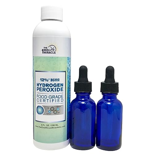 12% Hydrogen Peroxide Food Grade - 8 oz with 2 Blue Cobalt Bottle Droppers - Recommende by The One Minute Cure Book and by Professionals in The Altenative Medicine Communities.