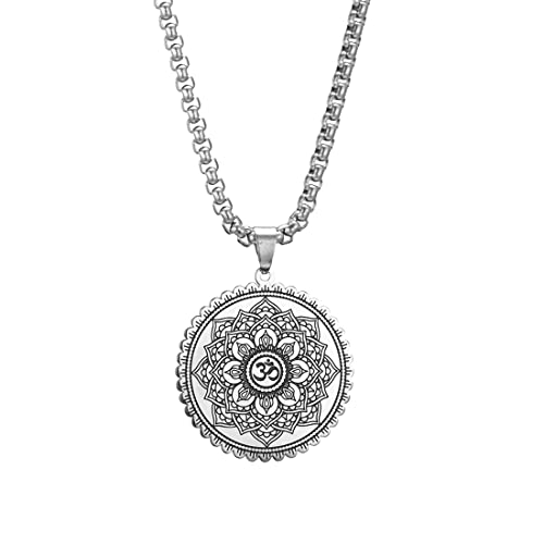 Mandala Om Aum Ohm Hombres Collar Sánscrito Símbolo Om Aum Ohm Amuleto Espiritual India Lotus Mandala Yoga Colgante Joyería Religiosa Hombres
