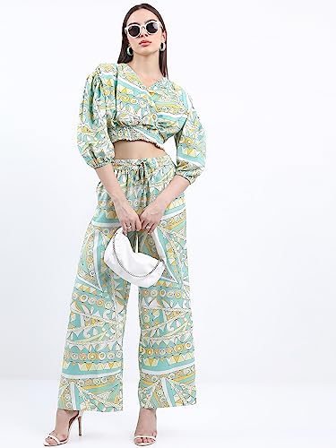 Image of KETCH Polyester Women's Regular Fit Printed Threeforth Sleeve Co-Ord Set