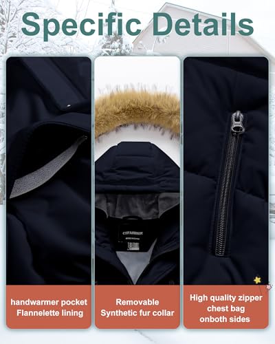 Image of Boy's Winter Coat Waterproof Kids Puffer Jacket Thicken Parka Fleece Lined Bubble Ski Snow Outerwear with Fur Hood