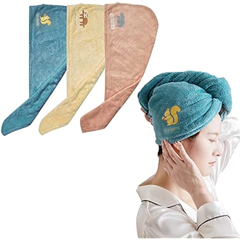 BIHKYY 3 Pack Microfiber Hair Towel Wrap Quick Dry Twist Hair Turban Super Absorbent Rapid Drying Bath Towel with Button Soft for Curly Longer Thicker Hair (Chic Colors) Cover
