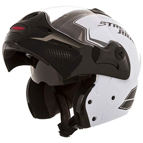 Capacete de Moto Mixs MX Captiva Street Rider Com Viseira Interna Solar Óculos de Sol Articulado Escamoteável Robocop Branco 56