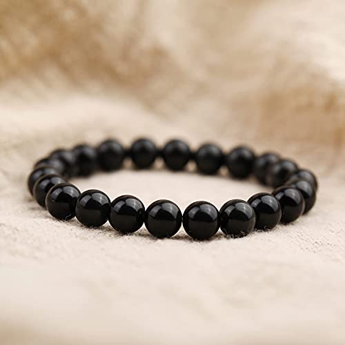 Crystal Vibe 8Mm Black Obsidian Bracelet - Elastic Adjustable Crystal Bracelet For Spiritual Healing, Positive Energy – Black Bead Bracelet For Men Women #TOP3
