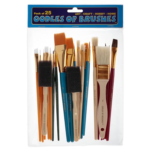 Oodles of Brushes Economical Art Brush Set of 25 - Balanced Assortment of Economical Brushes for Art, Craft, Hobby and Home Single Oodles of Brushes Economical Art Brush Set of 25 - Balanced Assortment of Economical Brushes for Art, Craft, Hobby and Home Single