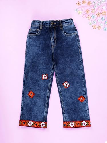 Image of KiddoPanti Girls Solid Waist Elasticated Straight Fit Jeans