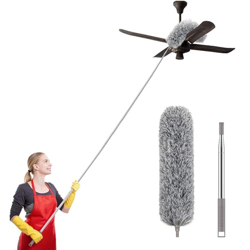 SetSail Extra-Long Dusters with Extension Pole 100-inch for Cleaning, Bendable Microfiber Head Washable Ceiling Fan Duster for High Ceilings, Furniture