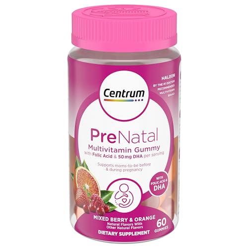 Centrum Prenatal Multivitamin Gummies with DHA and Folic Acid Mixed Berry and Orange Flavors - 60 Count 30 Day Supply