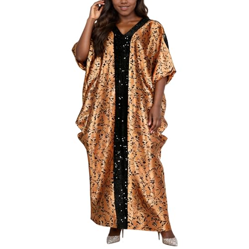 Robe Bubu africaine sequins fente avant V imprimé floral coupe décontractée femme élégante lavable machine adaptée toutes saisons manches longues...