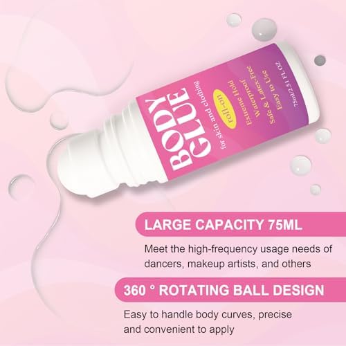 Strong Hold Body Glue for Skin and Fabric, Roll On Clothing Adhesive for Dresses and Dance Costumes, Sweat Resistant Fashion Glue for Socks, Strapless Tops, Performance Wear, 75ml (75ml) — view 3