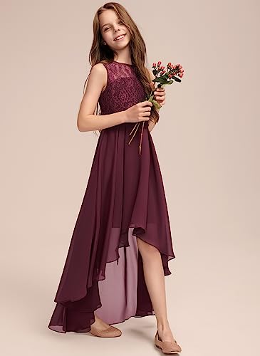 Junior Bridesmaid Dress for Teen Girls, Flower Girl Dresses Formal A-line Scoop Asymmetrical Chiffon Lace4