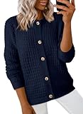 Dokotoo Girls Knit Short Cardigan Sweaters for Women Fall Outfits 2025 Trendy Long Sleeve Summer Open Front Button Down Shirt Jackets,Navy Blue Medium