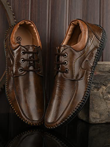 Image of MACTREE Men Flexible-Stitched Sole Premium Formal Shoes for Men D-K10 Brown-Tan 9