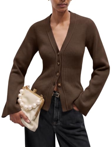 Image of ZAFUL Women's V Neck Button Down Ribbed Sweater Cardigan