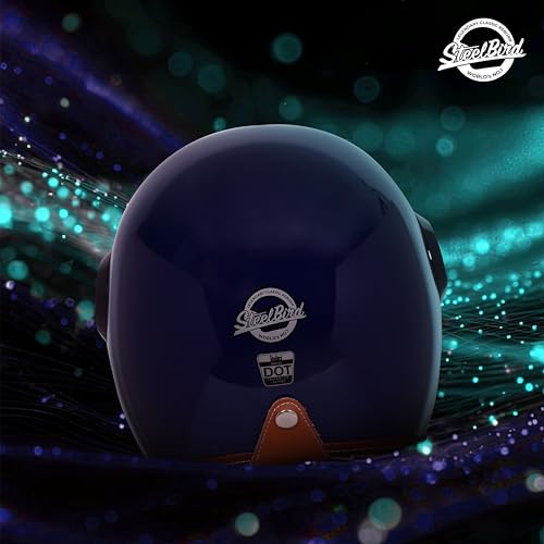 Image of Steelbird SBH 65 Retro 3.0 DOT and ISI Certified Open Face Helmet for Men and Women (X-Large 620 MM,Glossy Navy Blue with Yellow Peak)