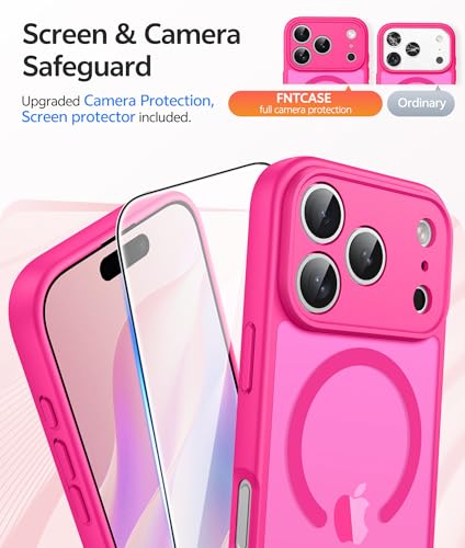 Image of FNTCASE for iPhone 17 Pro Case: [Compatible with Magsafe] Translucent Matte Cases with [Full Camera Protection] [Screen Protector] Military Grade Shockproof Protective Phone Cover - Hot Pink