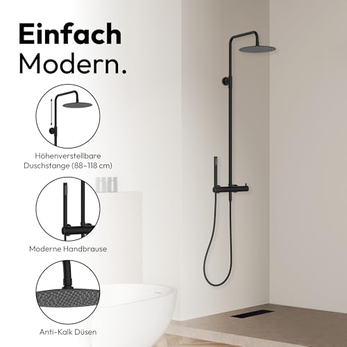 Ensemble de douche noir effet pluie avec barre de douche réglable