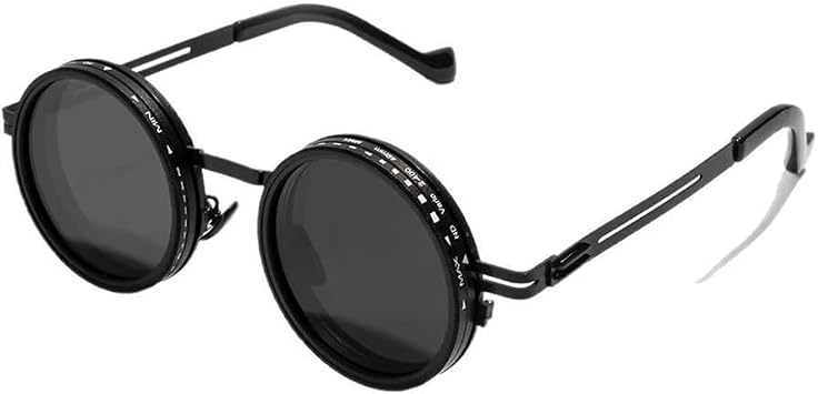 Fishing Polarized ND2-400 Sunglasses 9 Level Adjustable Dimming Round Punk Eyeglasses Driving Glasses ND Filter Black