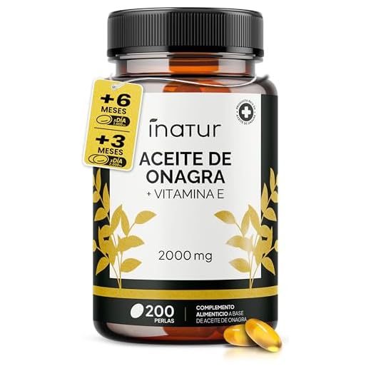 Aceite de Onagra 1.000 mg – 200 Perlas | Inatur | Vitamina E | 10% GLA | Suministro 7 meses | Salud hormonal de las mujeres | Salud de piel y huesos | 100% Natural
