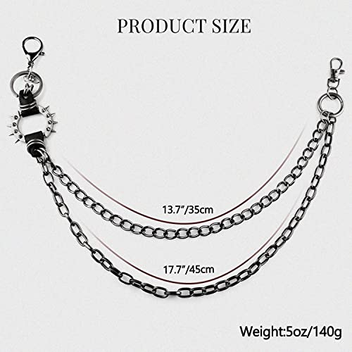 ARZASGO Unisex Punk Chains for Pants, Heavy Duty Multi-layer Belt Chains Hip Hop Trousers Jeans Chain with Lobster Clasps for Wallet Keys - Thumbnail 2