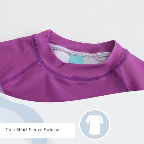 Image of Girls Short Sleeve Rash Guard Swim Shirt Girls Sun Protection Swimsuits Quick Dry Surf Tops Bathing Suits for Girls