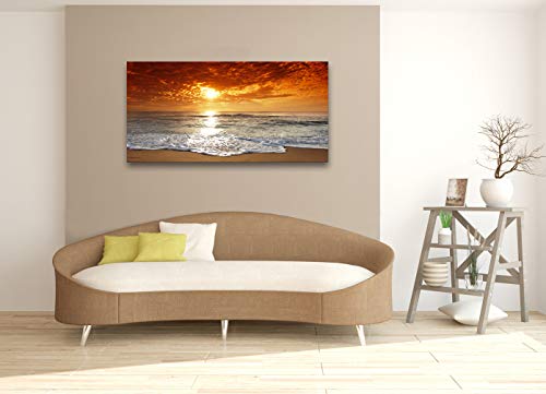 Muolunna S04650 Canvas Prints Wall Art Sunset Ocean Beach Pictures Photo Paintings For Living Room Bedroom Home Decorations Stretched And Framed Ready To Hang Seascape Waves Artwork 20X40Inch #TOP7