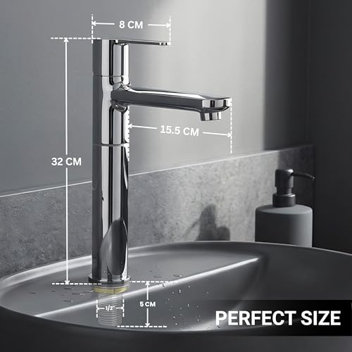 Image of GLOXY Premium Brass 30CM (12INCH) High Neck Chrome Finished Pillar Tap with Lotus Lever for Wash Basin - Deck Mount Long Neck Faucet for Wash Basins & Kitchen Sinks - 10 Years
