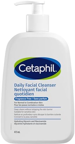 Cetaphil Daily Facial Cleanser Fragrance Free (473ml) - Deep Cleansing Face Wash, Ideal for Normal to Combination to Oily Skin, Dermatologist Tested ​