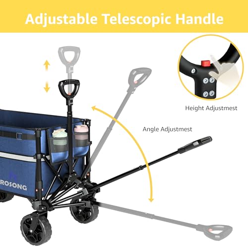 Image of ROSONG Collapsible Wagon Cart with Wheels Foldable - Folding Utility Heavy Duty Wagons Carts for Grocery Sports Garden Shopping Camping Wheelbarrows (Navy Blue, 120L)