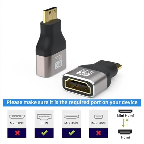 Image of 8K Mini HDMI Coupler 2.1 Mini HDMI Male to Standard HDMI Female Convertor Support 8K@60Hz, 4K@144Hz, 2K@240Hz (Adapter)
